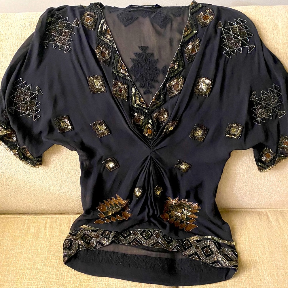 All Saints hand embellished sheer blouse top / dress